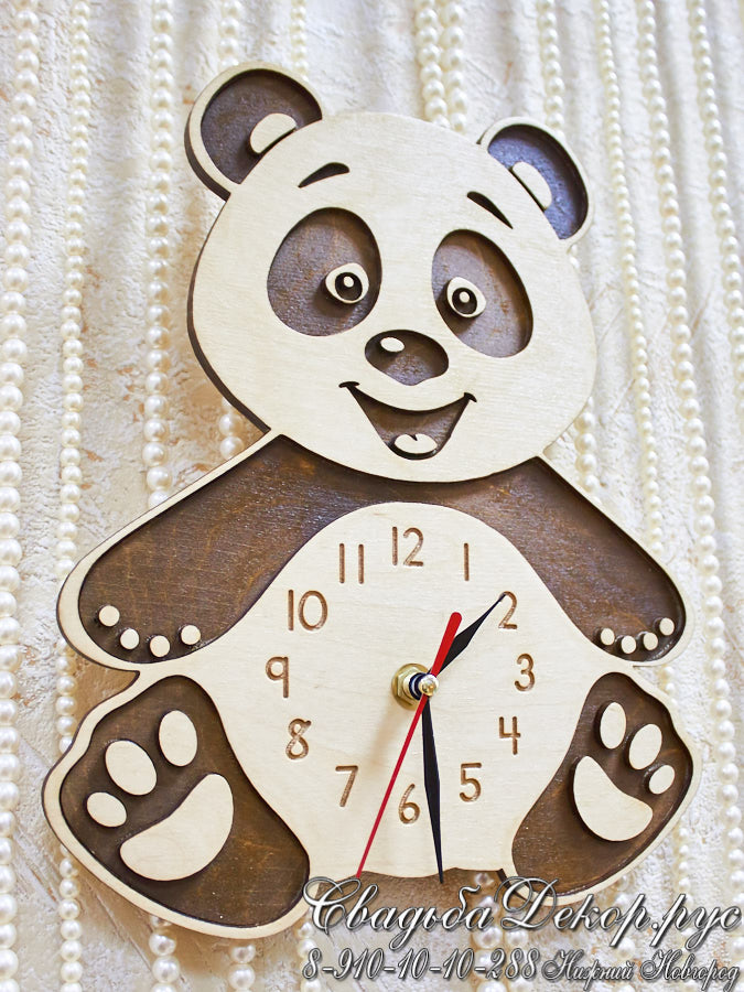 Часы панда настенные из дерева заказать недорого