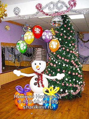 снеговик с геливыми шариками на новый год